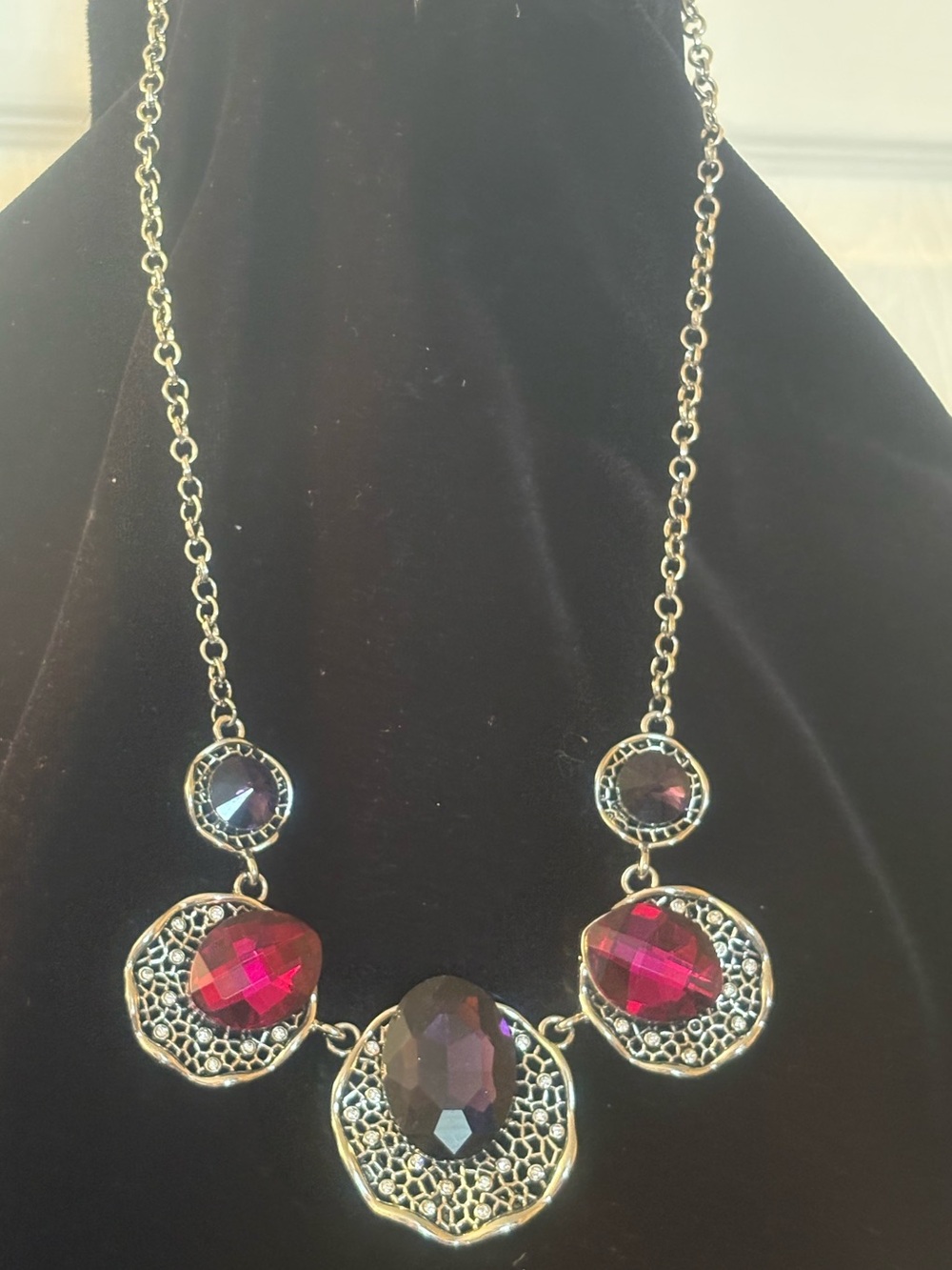 Statement Necklace with Faceted Purple and Magenta Stones